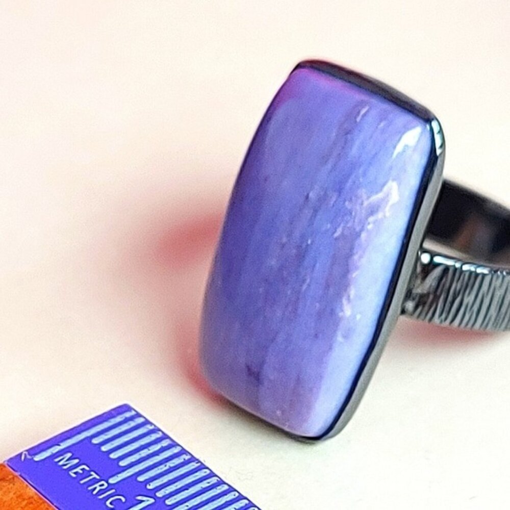 Natural 33 ct‎ Natural Charoite 925 Sterling Silver Ring Sz 9 - Picture 2 of 13